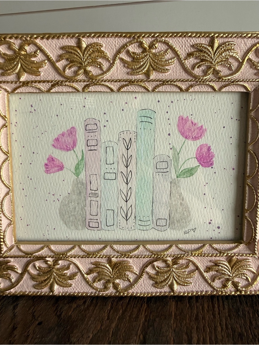 Hand crafted watercolor original in 4x6 ornate frame - Picture 4 of 5
